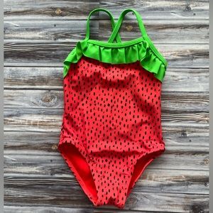 OKIE Dokie red and green strawberry ruffle one piece swimsuit 2T